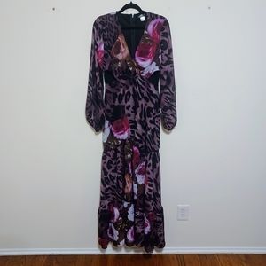 VENUS Floral Leopard Tiered Maxi Dress Sz 8